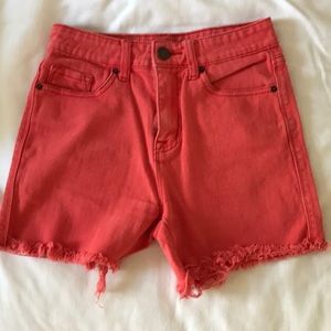 Red denim shorts